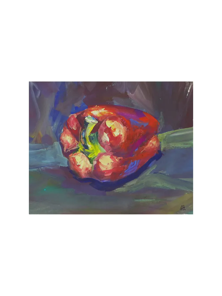 Red Bell Pepper Painting 5x6" ORIGINAL ART Gouache Impressionist Fine Art Signed by artist Marina Chuchko