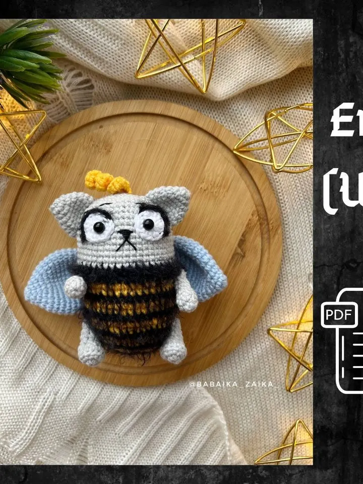 PDF Crochet Baby Cat Bee Pattern, Amigurumi Cat in Bee Costume, Cute Crochet Kitty, Amigurumi Crochet Animal Toy DIY Digital PDF Pattern