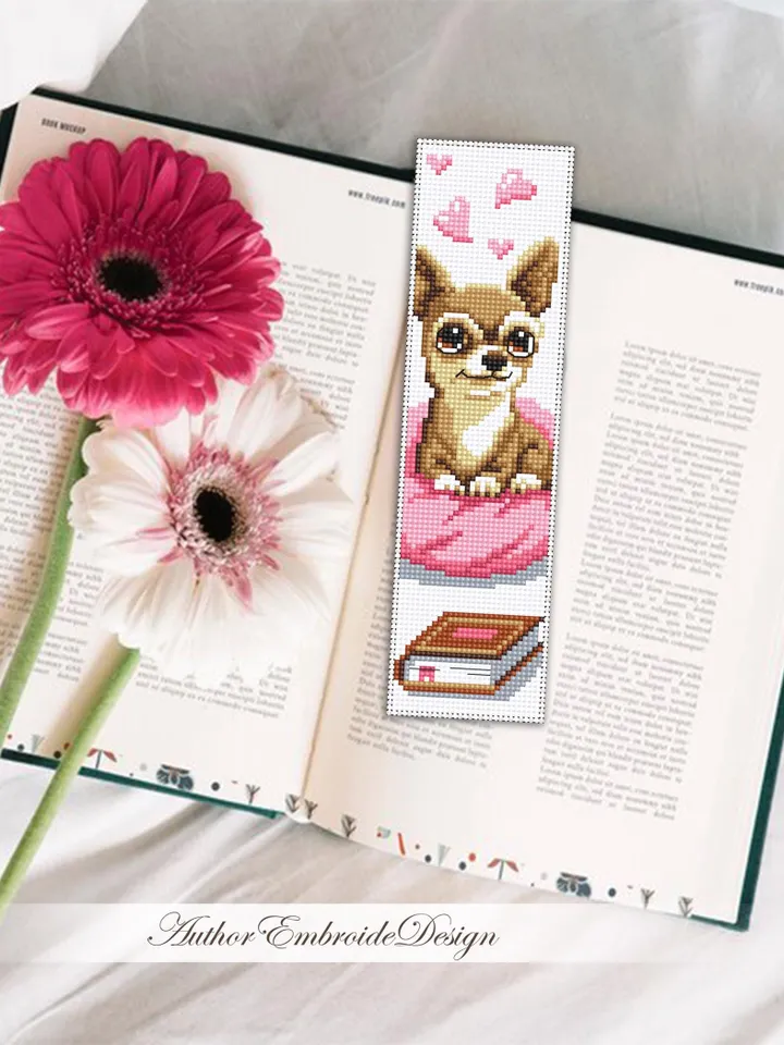 Dog bookmark cross stitch pattern PDF download Cute dog cross stitch chart, Pet bookmark pattern digital PDF, Dog lover bookmark #B465