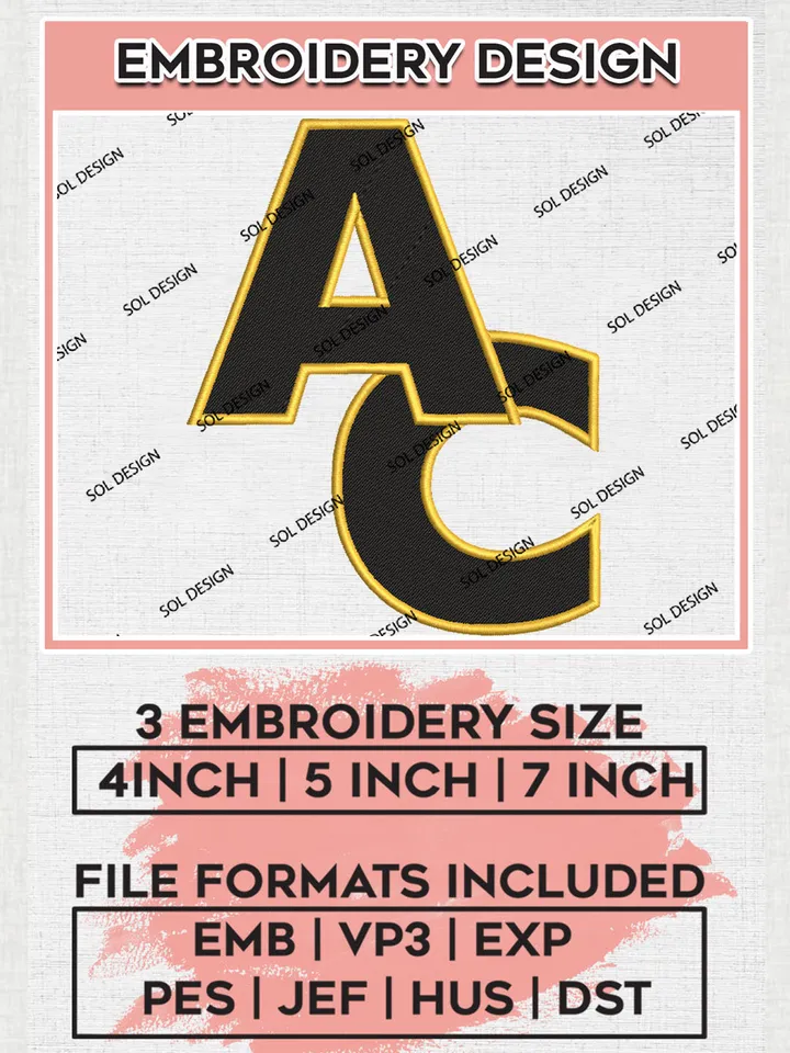 NCAA AC Bulldogs Team Logo Embroidery Design Files, NCAA Adrian College Machine Embroidery, NCAA Teams, 3 sizes, NCAA Machine embroidery designs, Digital Download
