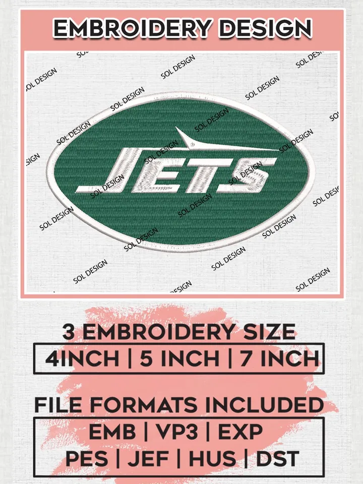 NFL New York Jets Logo Embroidery Design Files, NFL Jets, NFL Logo Embroidery Files, NFL New York Jets Machine Embroidery Design, Digital Download