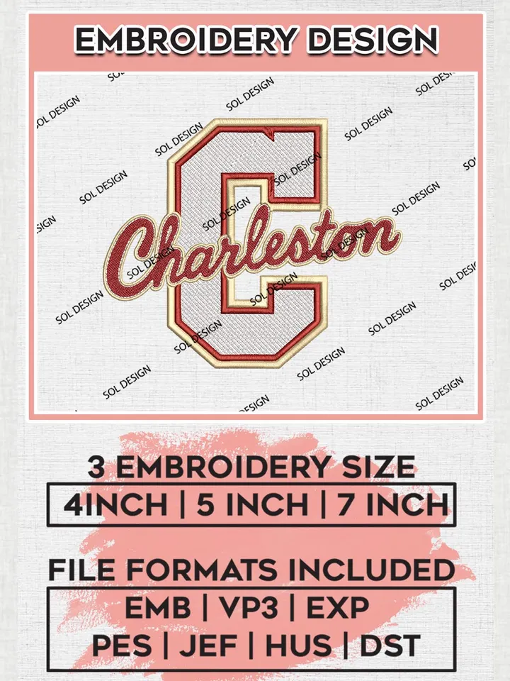 NCAA Charleston Cougars Team Logo Machine Embroidery Design, NCAA Charleston Cougars Team Design Design files, NCAA Team Embroidery Designs, NCAA Machine Embroidery Designs, Digital Download