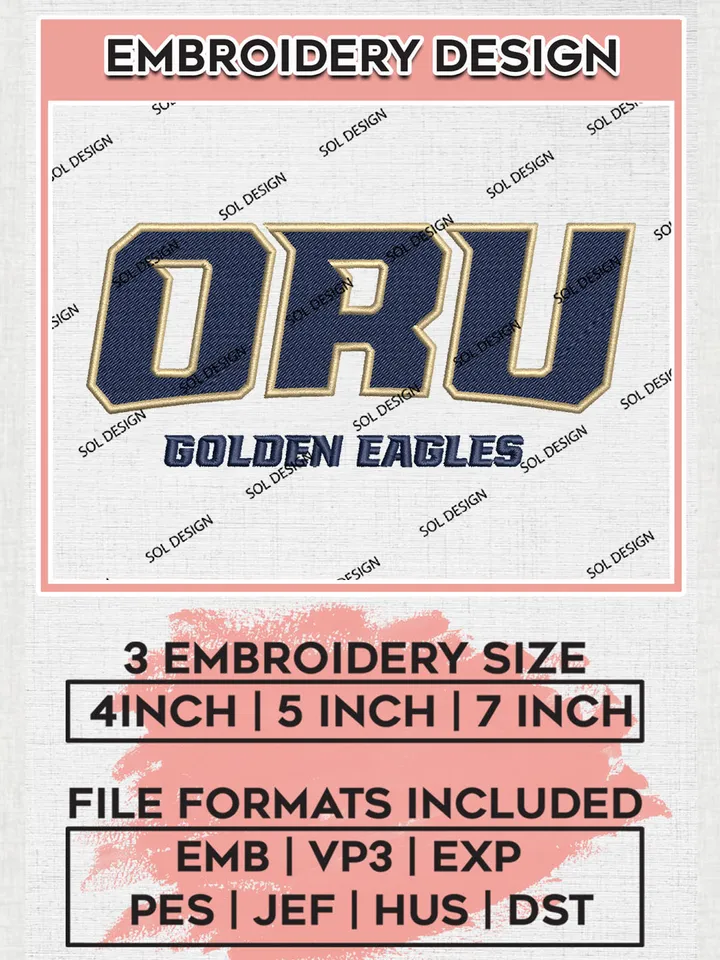 ORU Golden Eagles Team Logo Embroidery Design Files, NCAA Oral Roberts Golden Eagles Machine Embroidery, NCAA Teams, Game Day, 3 sizes, NCAA Machine embroidery designs, Digital Download