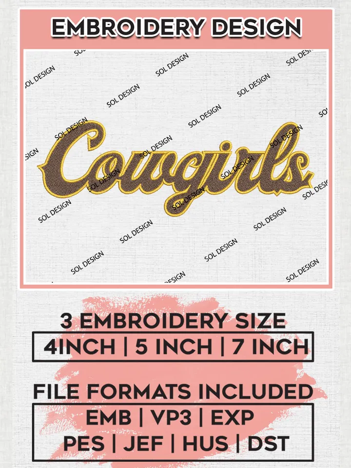 Cowgirls NCAA Team Logo Embroidery Design Files, NCAA Wyoming Cowboys Machine Embroidery, NCAA Teams, 3 sizes, NCAA Machine embroidery designs, Digital Download