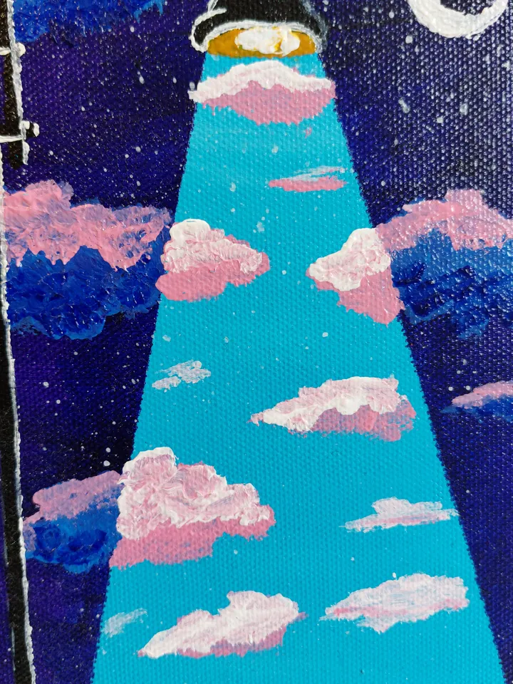 Mini painting with the image of the "Lantern of dreams", Original execution, Painting on the panel