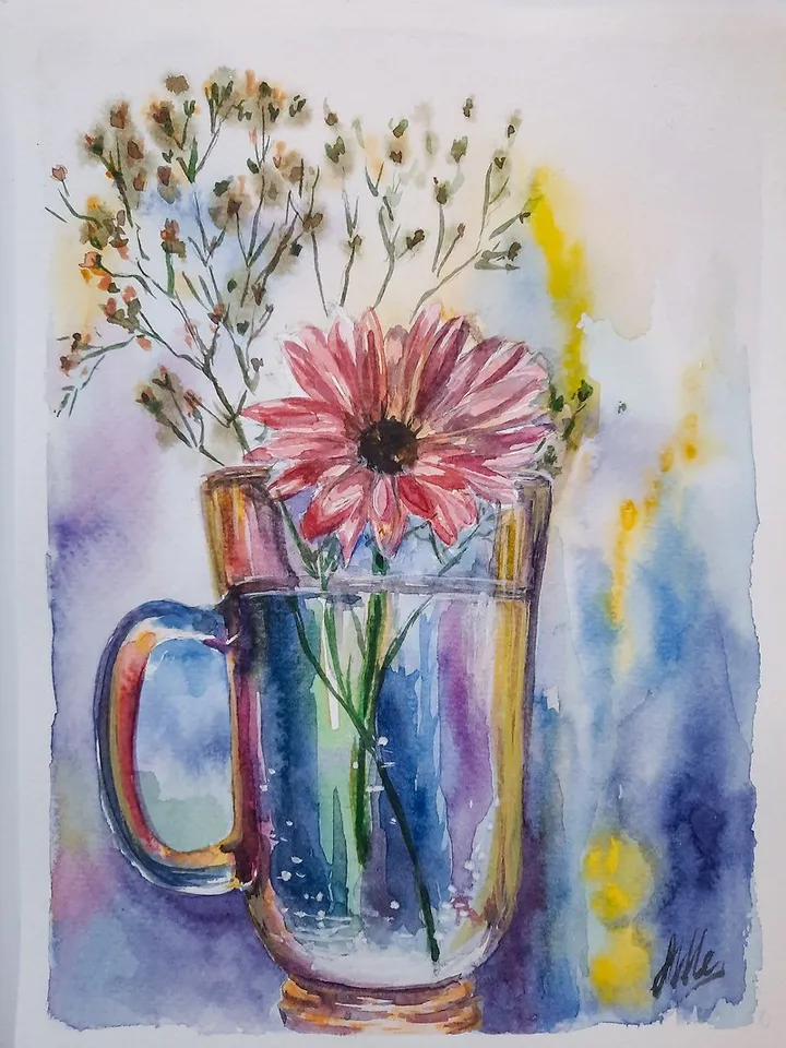 Flower still life painting Original watercolor painting Gerbera daisy painting