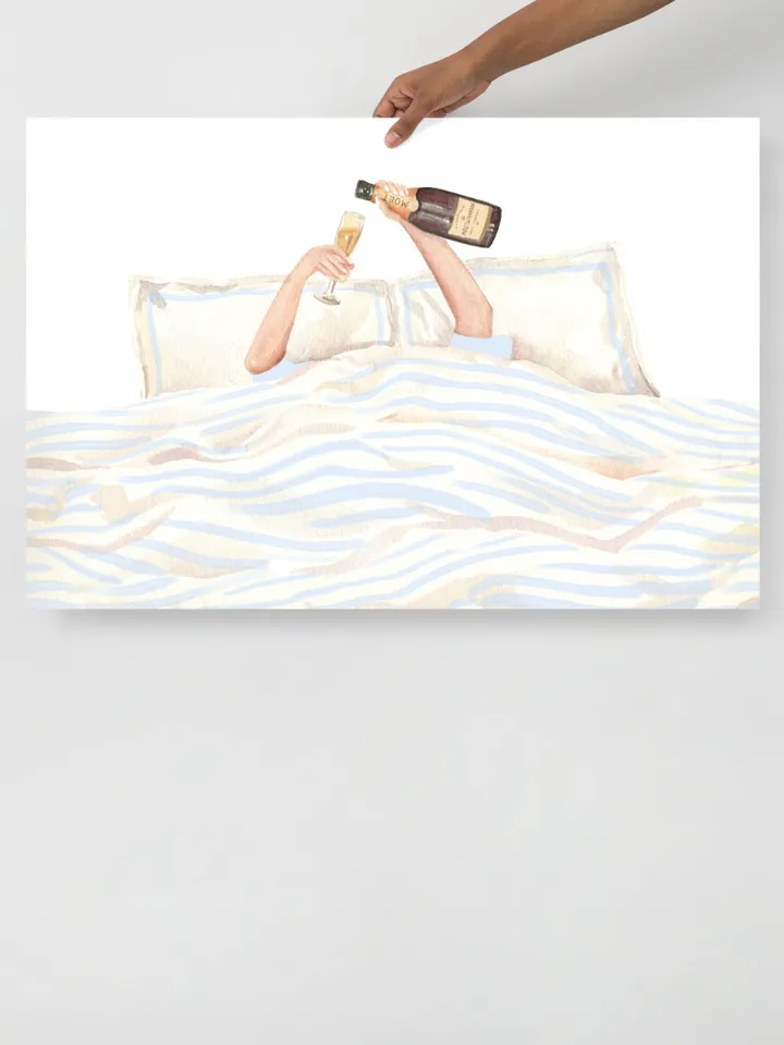 Champagne Drinking Woman, Watercolor Painting, In Bad Wall Art, Champagne Painting, Wine In Bad, Girls Bedroom Decor, Champagne Lovers