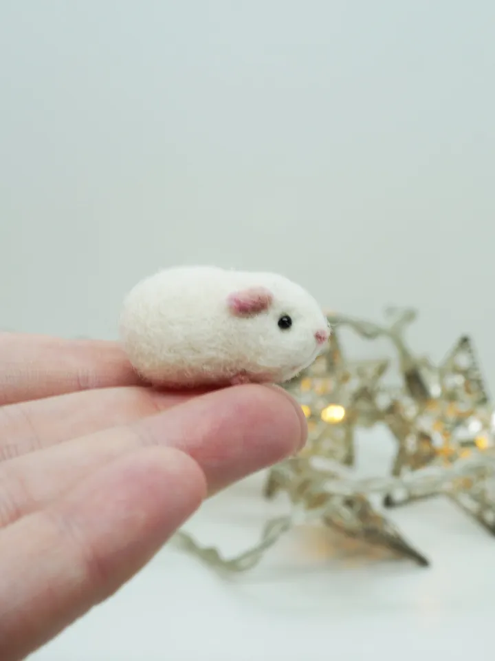 Tiny needle felted guinea pig, white guinea pig, miniature pet, made to order