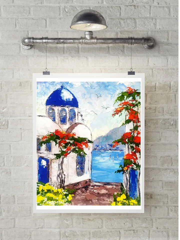Santorini Painting Greece Original Art Impasto Oil painting 12x10 Greece Wall Art Greece Painting Greek Art Small Painting by ArtProkopaloSv