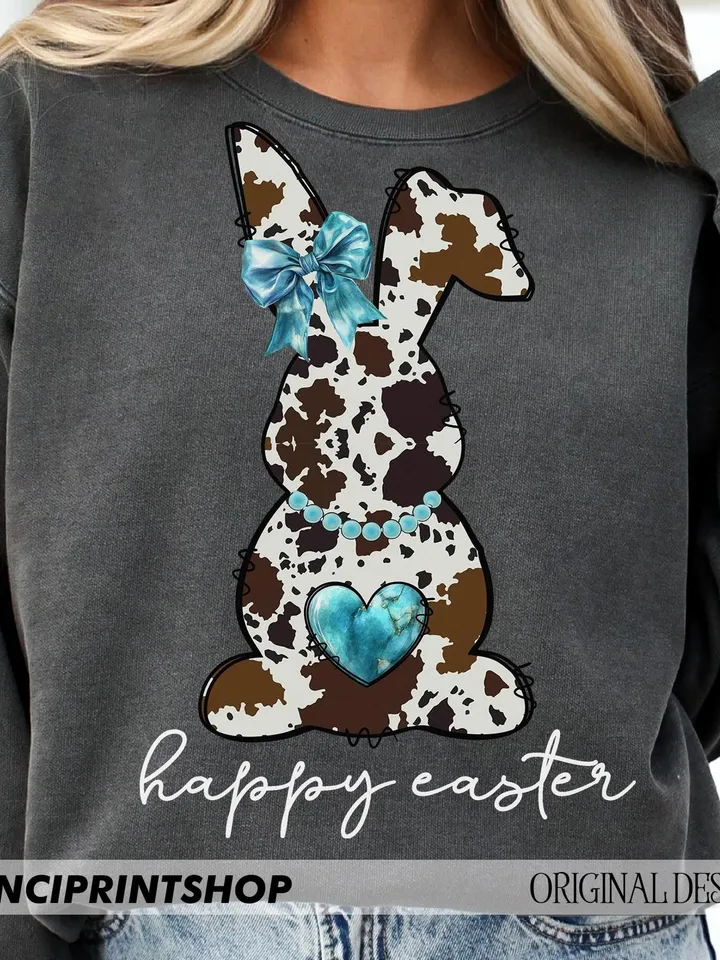 Cowhide print Easter bunny png, Easter png, Happy Easter png, Cow Print Bunny png, Girls Easter png, Easter Clipart, Easter Rabbit, png file