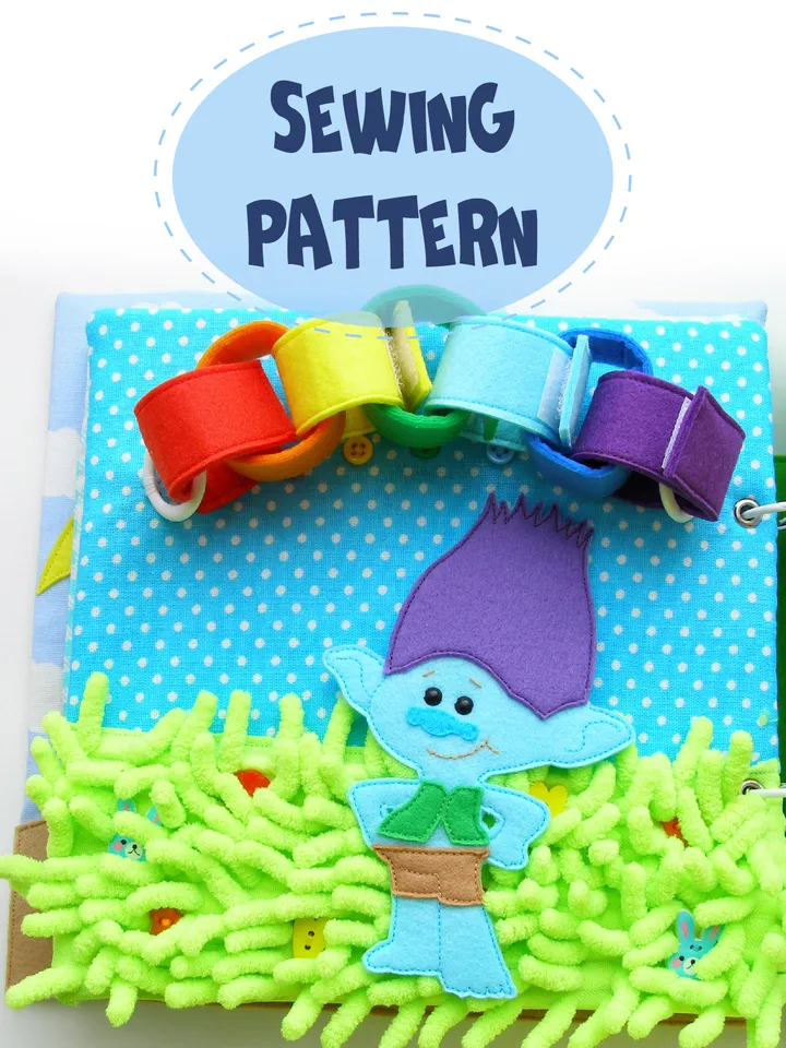 Quiet book page, Branch the Troll, PDF sewing pattern, SVG files