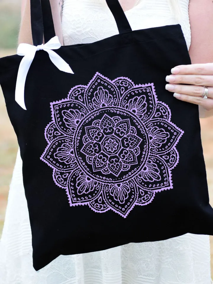 Flower mandala cross stitch pattern PDF download Monochrome cross stitch chart, Simple mandala pattern digital PDF, Mandala ornament #M264
