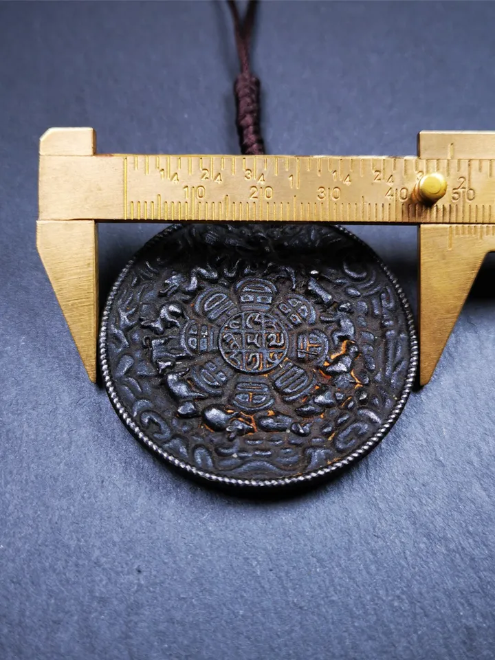 Gandhanra Vintage Tibetan Buddhist Amulet,Calendar Badge,Melong Mirror, SIPAHO Pendant(srid pa ho),Made of Thokcha,40 Years Old