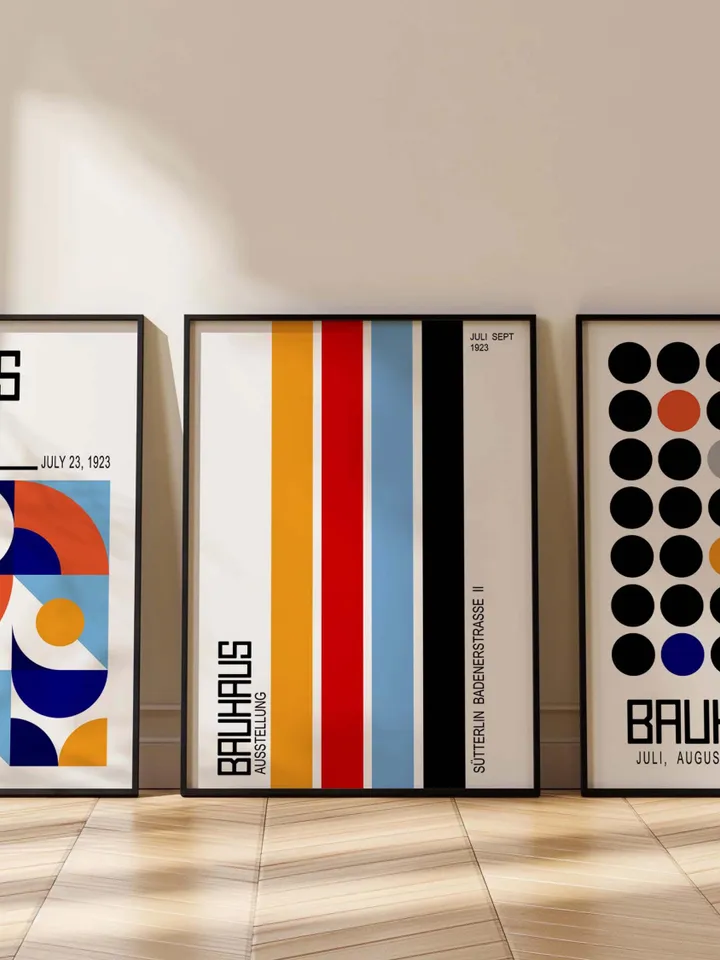 Bauhaus poster set of 3 premium printable wall art prints mid century modern minimalist abstract geometric bundle digital download poster