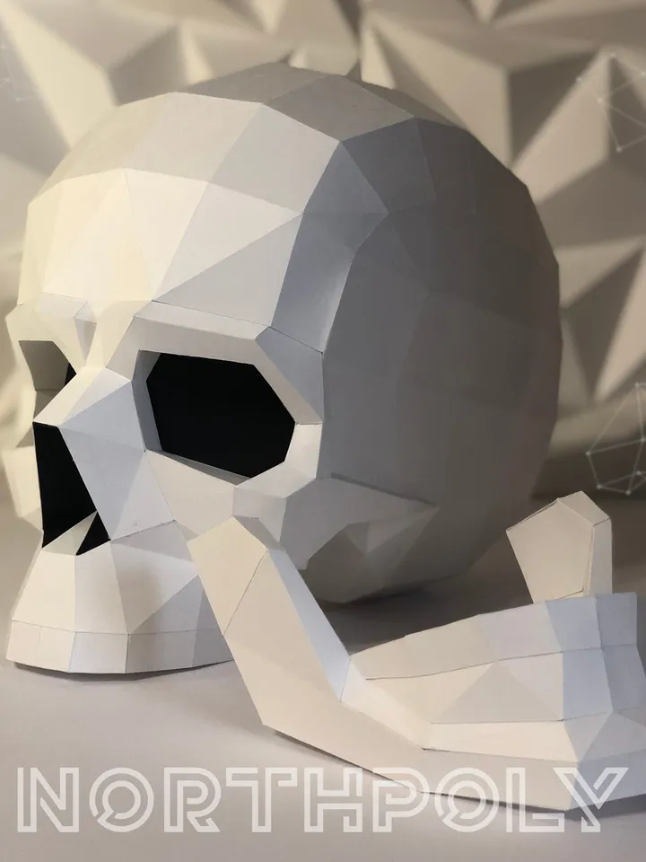 Skull Papercraft, Digital Template, PDF Download, Gurko, 3D Low Poly, Pepakura, DIY Origami Sculpture, Paper Decor, DIY Gift