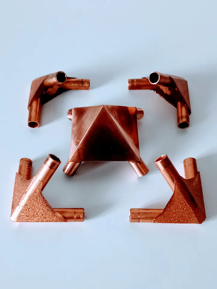 Set of copper connectors for the pyramid of healing and meditation. For pipes with an outer diameter of 3/8 inch