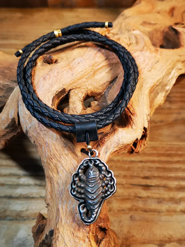 Gandhanra Handmade Tibetan Amulet,Scorpion Guru of Padmasambhava, Scorpion Totem, Buddhist Tailsman,Made of Thokcha,Inlaid With Silver