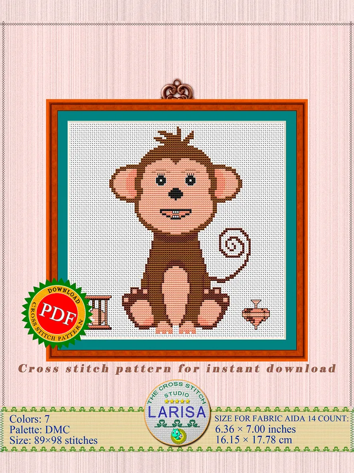 Monkey Cross Stitch Pattern | Charming Tailed Monkey Design