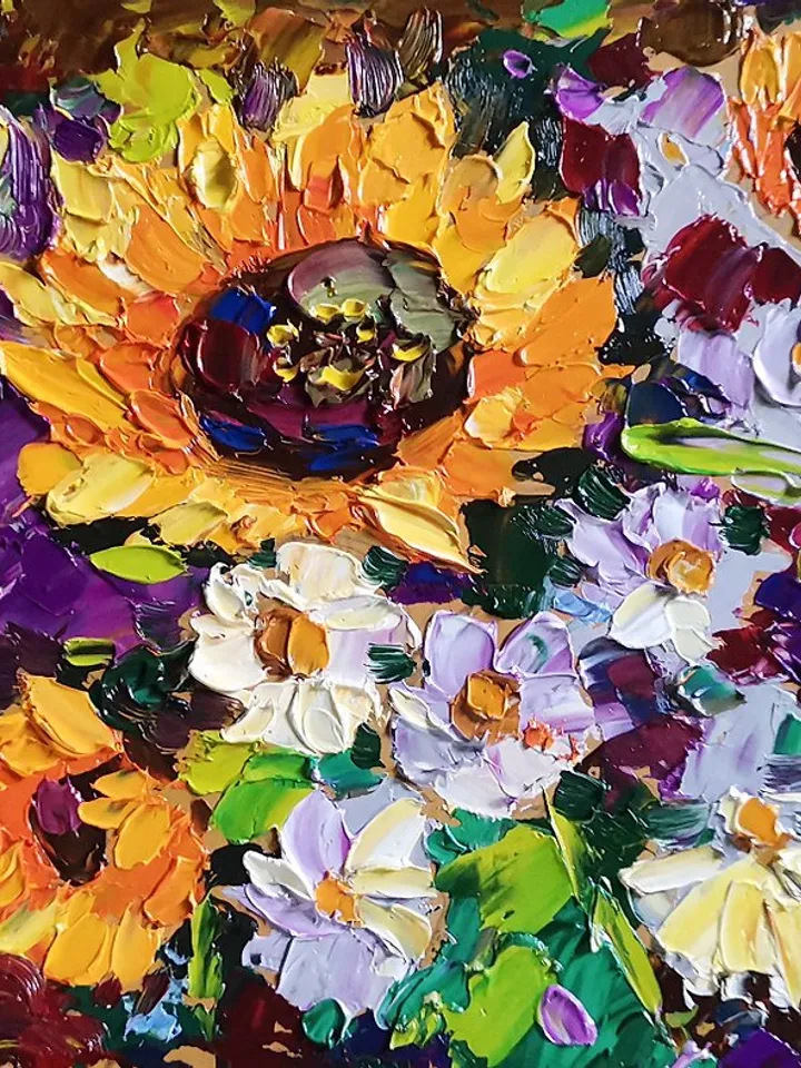 Sunflower Painting Daisy Original Art Oil Painting Floral Artwork Flower Verafe