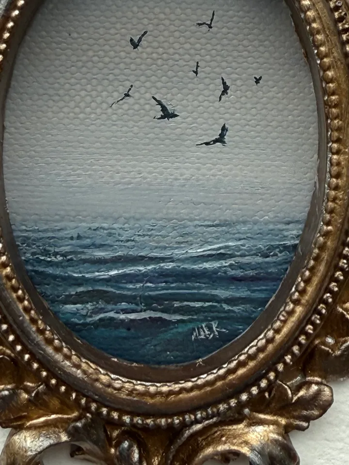 Ocean Landscape Painting Original In Vintage Style Frame Small Framed Museum Style Painting Art Renaissance Antique Seascape Painting Foggy Coast
