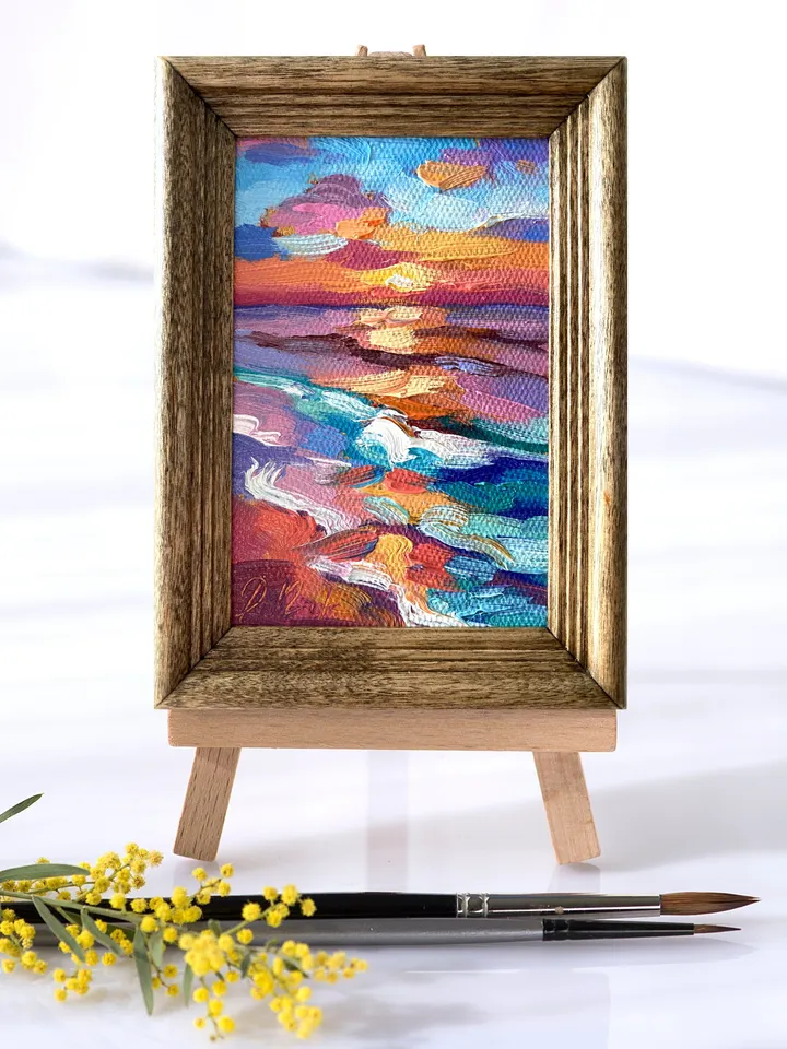 Seascape Oil Painting Original Sea Landscape Painting Impasto Small Artwork Ocean Coastal Wall Art