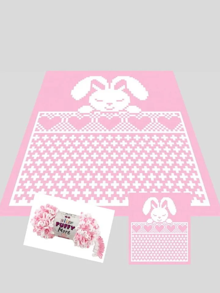 Loop yarn Finger knitted Sleeping Bunny blanket pattern