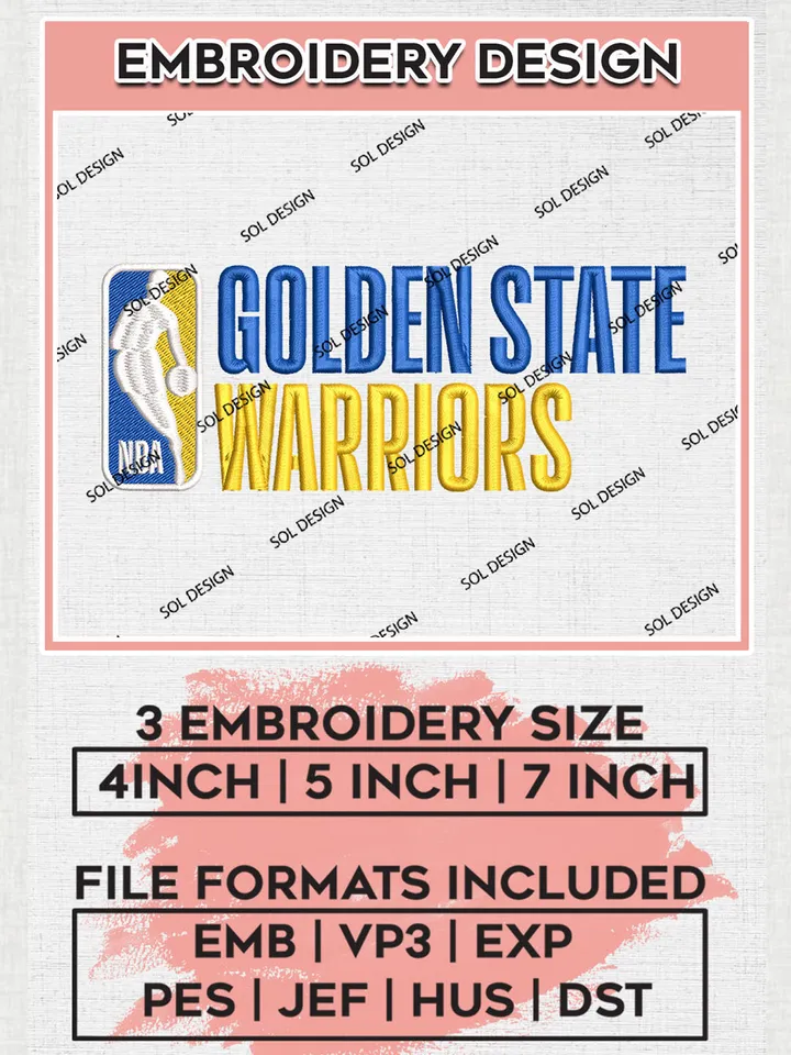 NBA Golden State Warriors Text Logo Embroidery Files, NBA Golden State Warriors Team Logo Embroidery, Basketball Team Logo Embroidery Designs, NBA Team Designs, 3 sizes, Machine embroidery Files, Digital Download