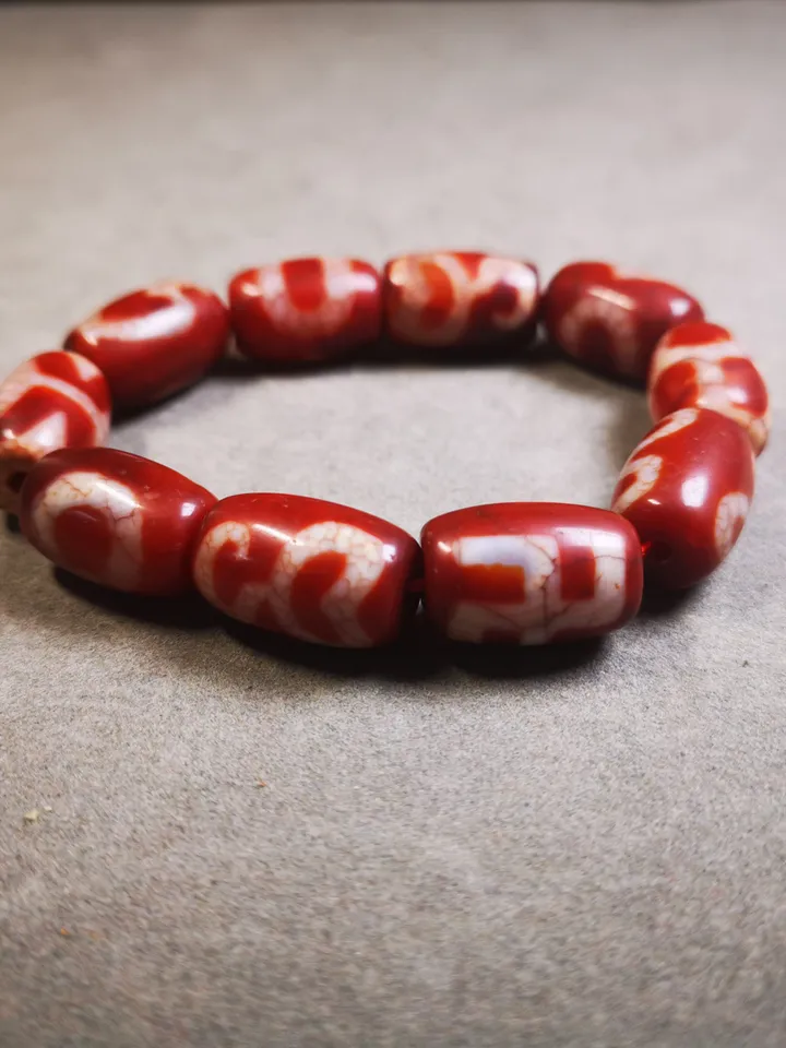 Gandhanra Old Tibetan Dzi Bead Bracelet, Fire Agate Beads Bracelet,Mixed Swastika,Vase,Lotus,Tiger Tooth,and Phum Dzi Beads