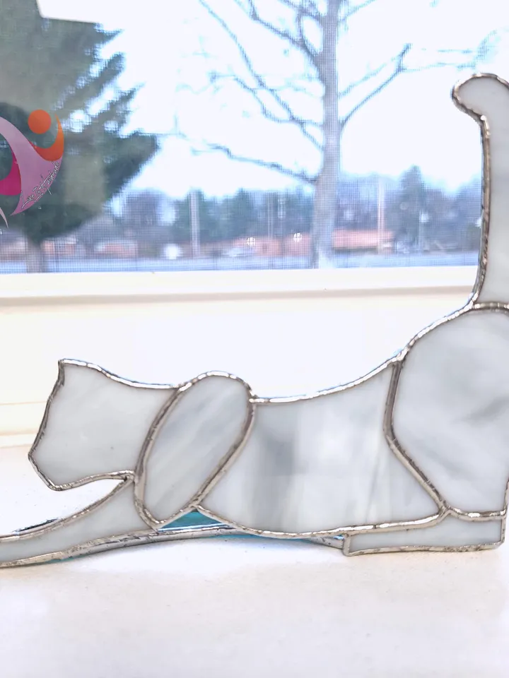 Stained Glass Cat Suncatcher Cat Angel Memorial Gift for Cat Lovers Cute Kitty Desk Decor