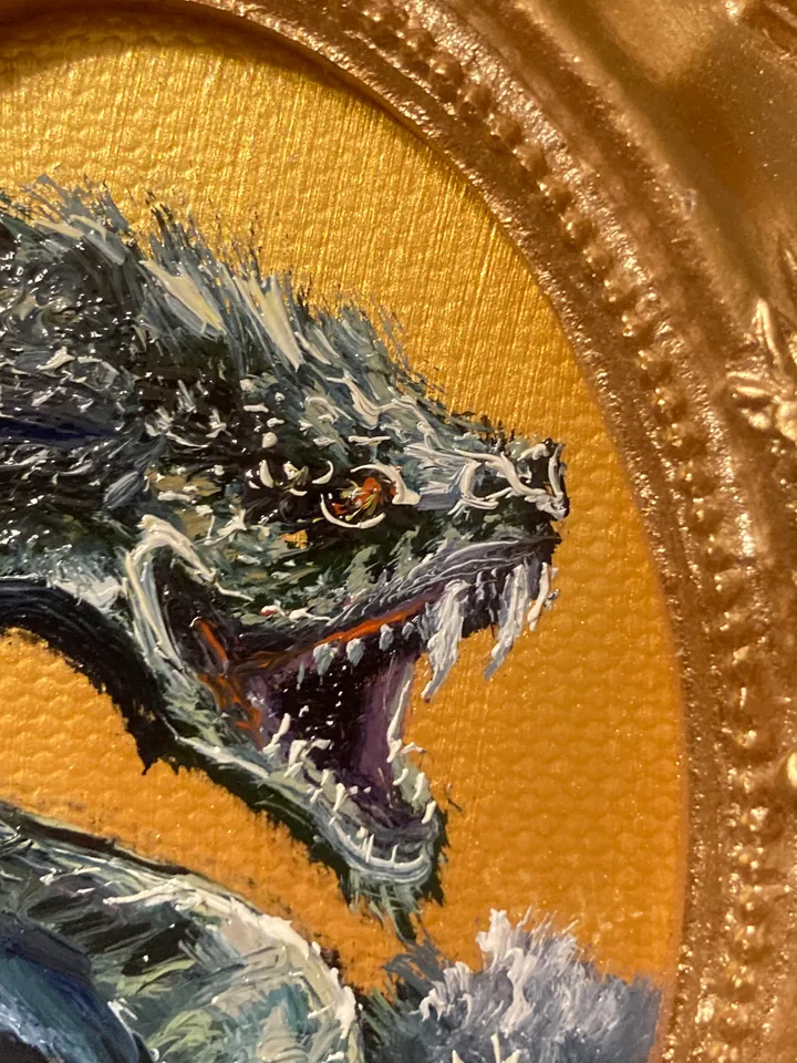 Basilisk Painting Small Original Oval Framed Art Witch Gifts Mini Gold Framed Decor, Mythical Creatures Art, Tiny Art Whimsigoth Decor