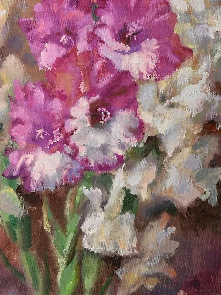 Flower Painting Gladiolas Bouquet Artwork Impressionism Original Art Floral Art