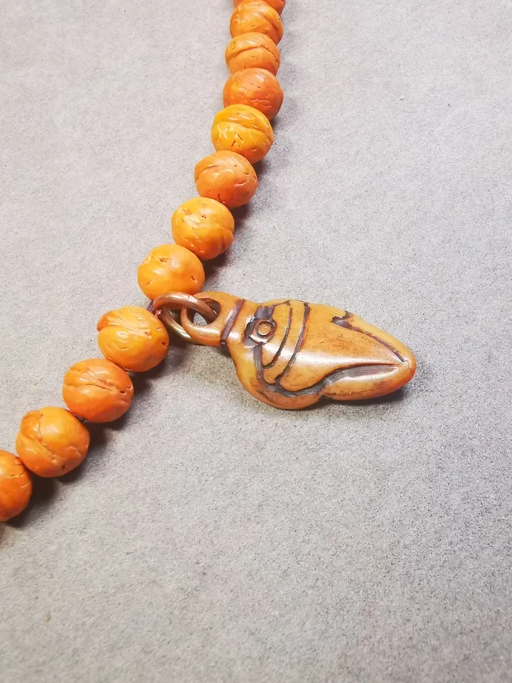 Gandhanra Hand Carved Tibetan Yak Bone Amulet,Shankha,Conch Pendant for Mala,Prayer Beads,Necklace