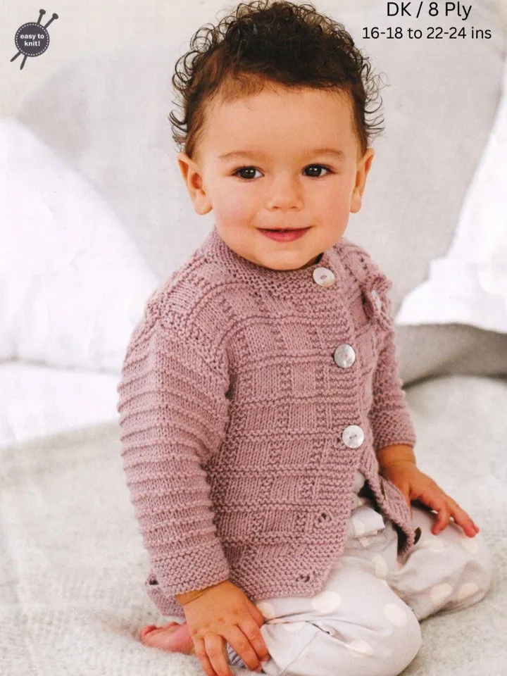 Easy knit baby cardigan jacket DK 8ply yarn 0-4 years instant download