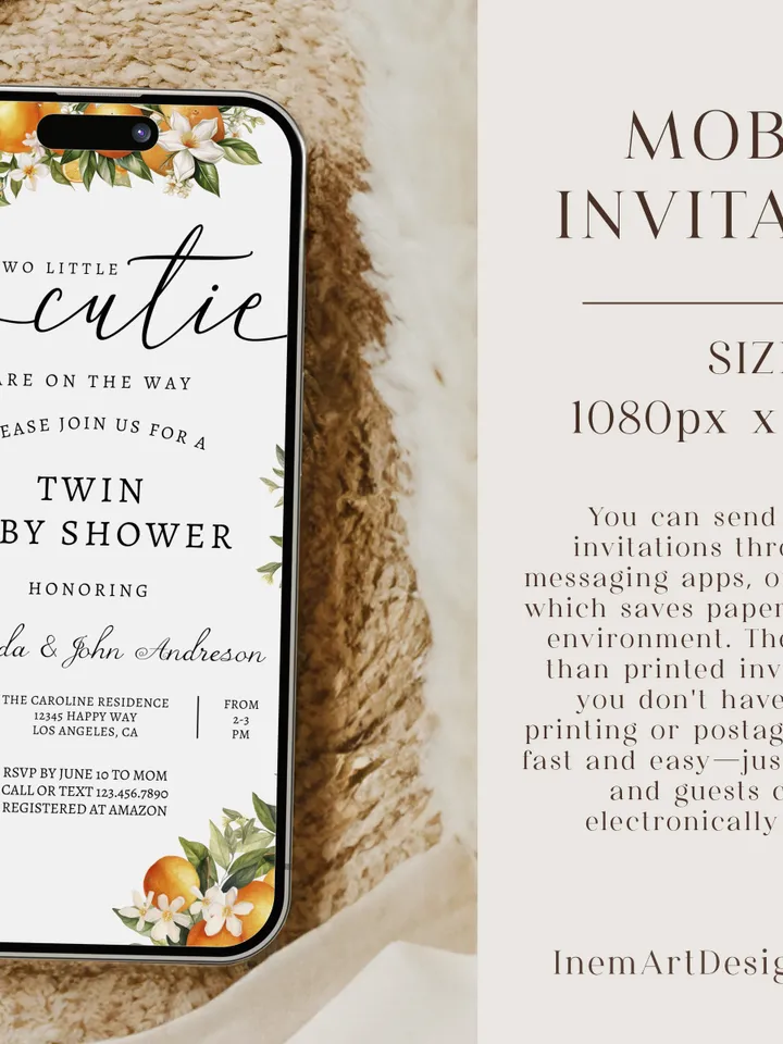 Two Little Cuties Are On The Way Baby Shower Invitation, Clementine Shower Invite, Orange Baby Shower, Twin Baby Shower Invite - I104