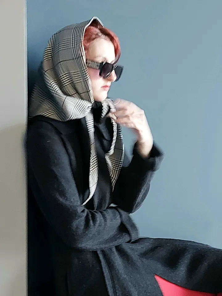 Wool headscarf double, neck scarf checkered, spring women's headwear, fashion accessory