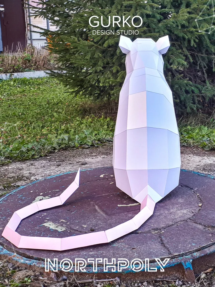 Papercraft Rat On Hind Legs, Mouse, Digital Template, PDF Download, Gurko, LowPoly, Pepakura, Origami Sculpture, Paper Party Decor, DIY Gift
