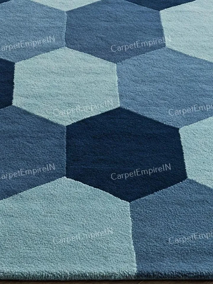 8x10 Area Rug, Geometrical Blue Rug - Modern Blue rug, Wool Rug, Hand-Tufted Floral Carpet, Contemporary, Home Decor 4x6,5x7,6x9,8x10,9x12.