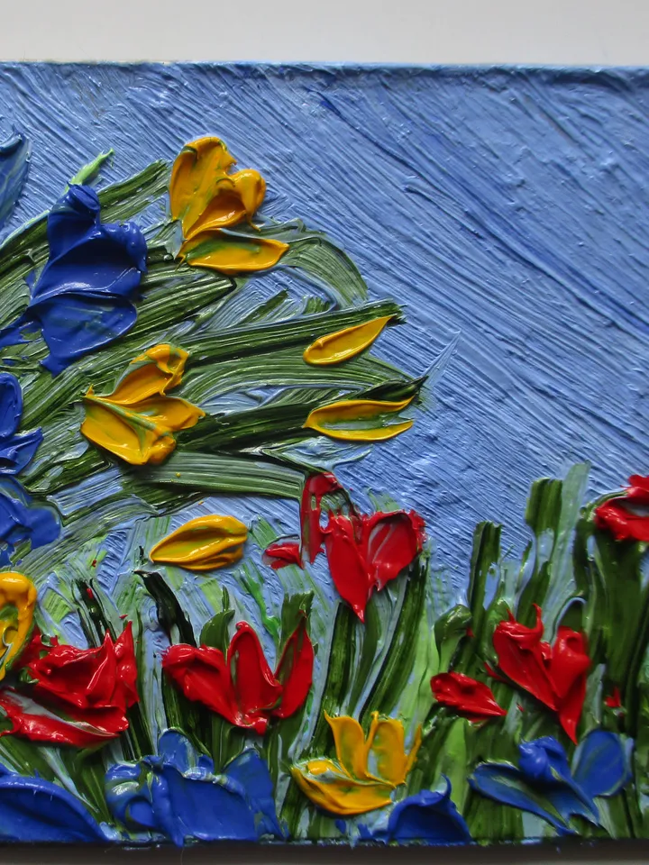 Original ACEO Floral Field, Painting Miniature Collectible Art 3D Textured Flowers Artwork
