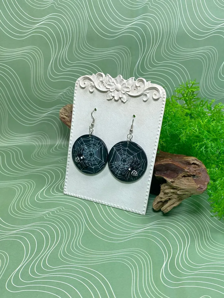 Earrings with spiders and cobwebs. Handmade.Author's design.