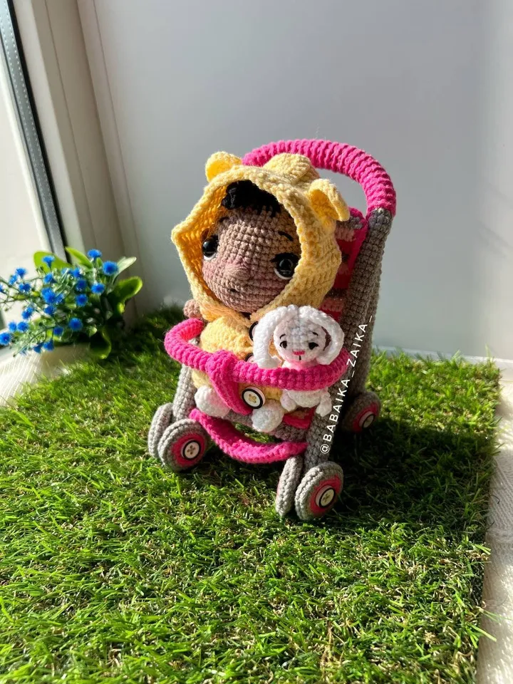PDF Crochet Pattern Baby in a Baby Stroller, Amigurumi baby doll pattern, Crochet Stroller, Cute bunny, Crochet animal, Crochet carriage