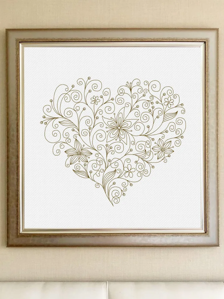 Floral heart blackwork pattern PDF download Flower heart embroidery, Backstitch chart Heart ornament, Floral curls Blackwork embroidery #W25