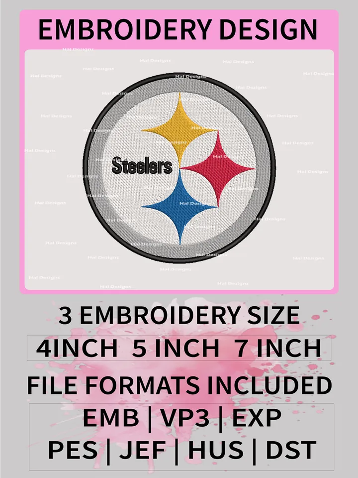 Pittsburgh Steelers Embroidery Files, NFL Logo Embroidery Designs, NFL Steelers, NFL Machine Embroidery Designs