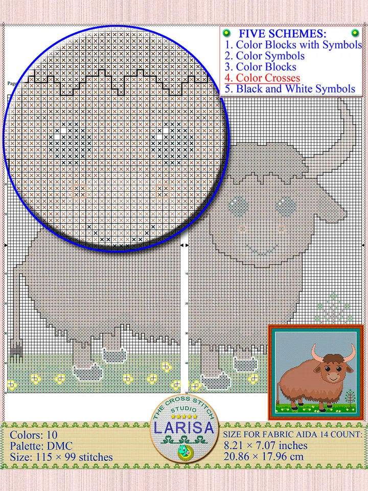 Yak Cross Stitch Pattern | Cute Yak Calf Chart