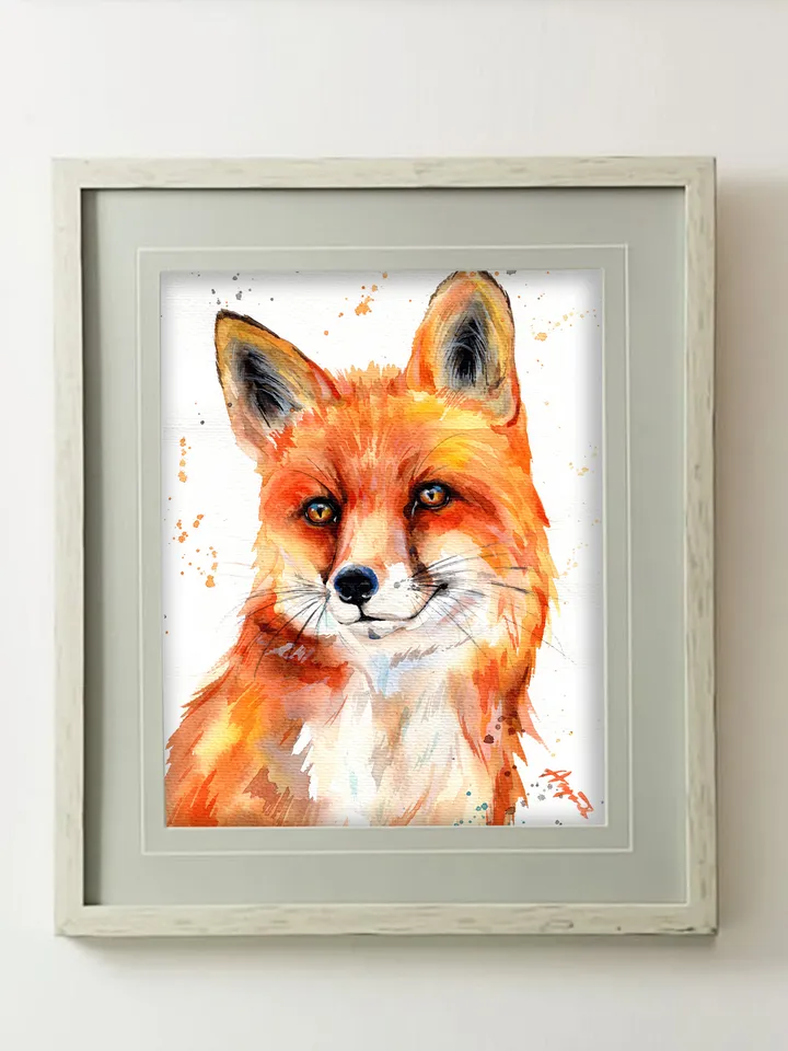 Fox original watercolor, animals painting, wall decor, 7x10 in art for animal lovers by Anne Gorywine
