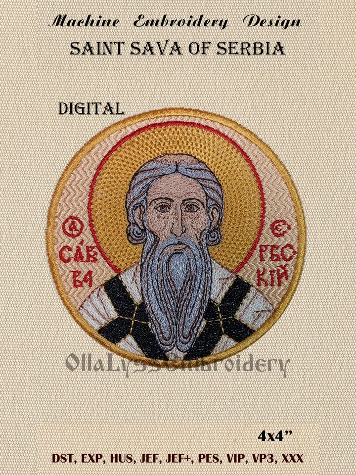 Saint Sava of Serbia embroidery design