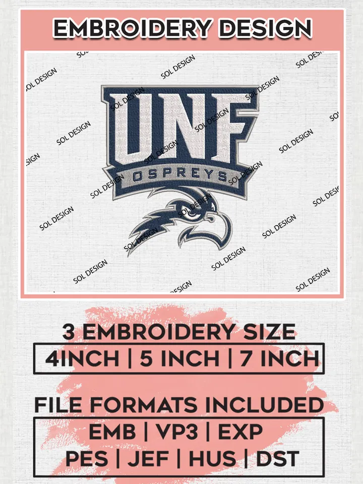 UNF Ospreys NCAA Team Wordmark Logo embroidery designs, NCAA North Florida Ospreys Logo Machine embroidery files, NCAA Team Logo embroidery designs, NCAA Game Day Machine embroidery designs, Digital Download