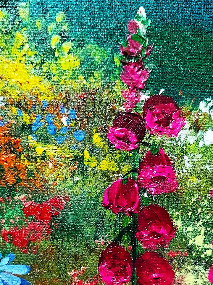 Mountain Landscape Painting Wildflowers Wall Decor Art Impasto