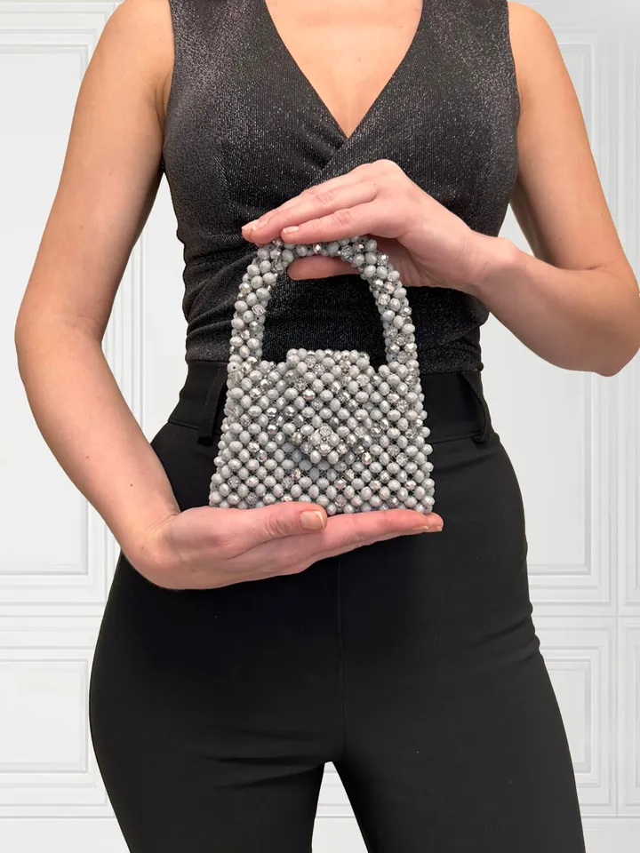 Beaded Evening Bag | Silver Clutch Purse