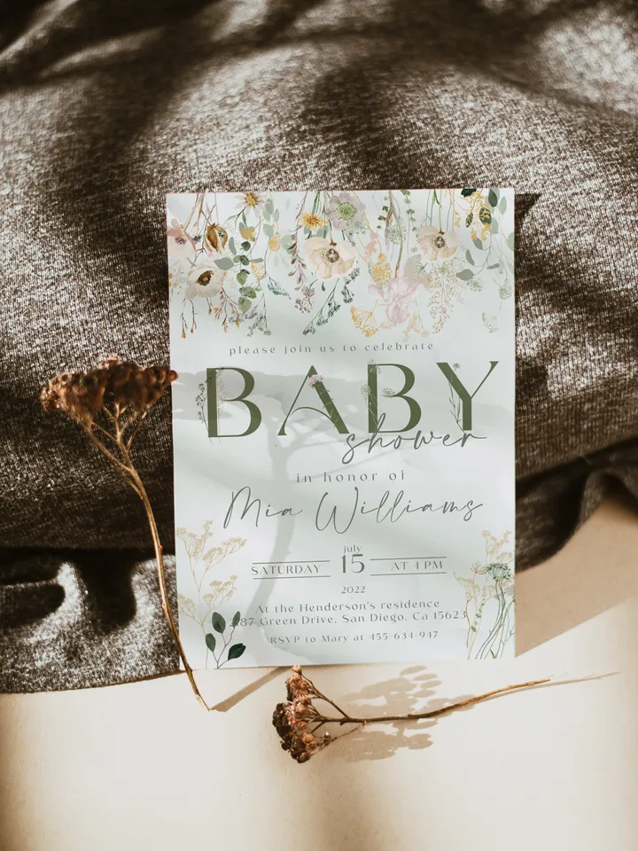 Rustic Boho Baby Shower Invitation; Boho Flowers Baby shower; Floral baby shower editable template ; Greenery Baby shower invitation DIY