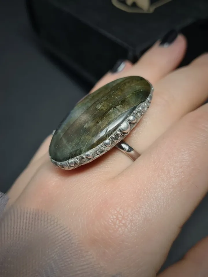 Labrodarite ring Big Massive Ring Luminous Ring Rainbow Ring
